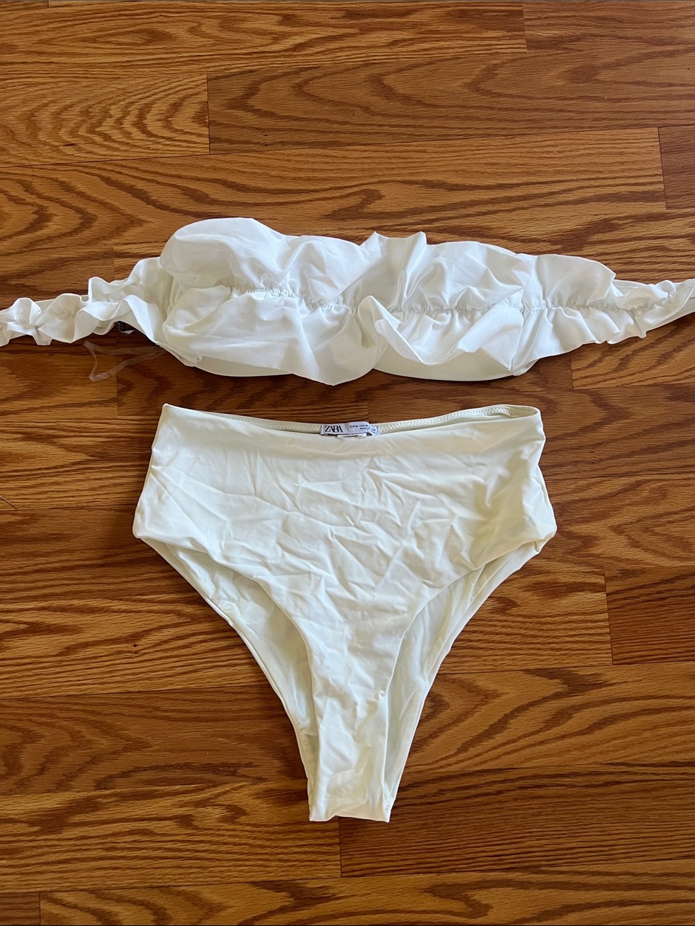 Zara White Ruffled Bandeau Bikini